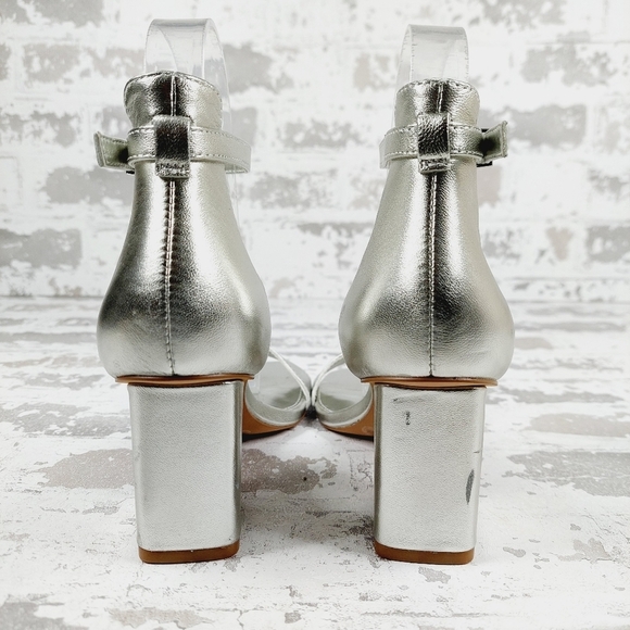 New Vince Camuto Margry Silver Block Heel Ankle Strap Sandals E815 - Picture 6 of 15